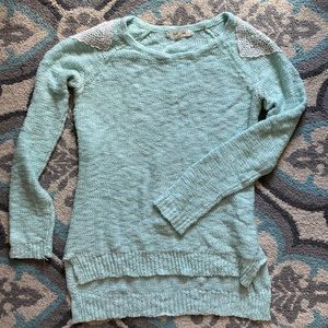 Mint Sweater with Lace Capped Shoulders